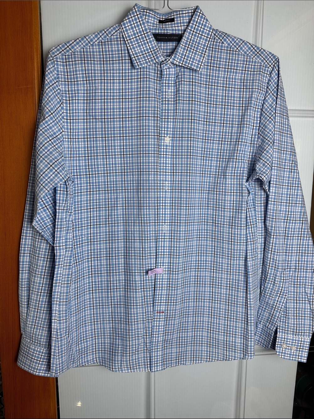 Tommy Hilfiger Light Blue and White Plaid Dress Shirt